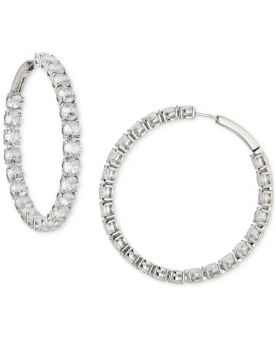 Eliot Danori Medium Cubic Zirconia Tennis Hoop Earrings, 1.5", Created For Macy's In Silver