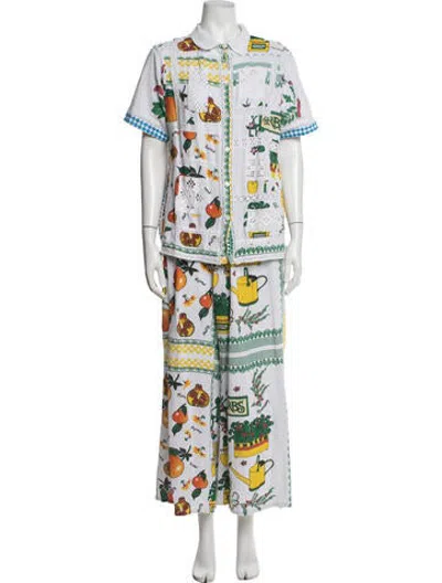 Pre-owned Eliou Graphic Print Embroidered Accent Pant Set In Multicolor