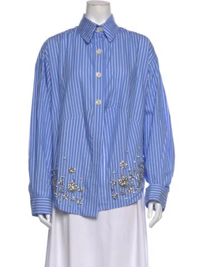 Pre-owned Eliou Striped Long Sleeve Button-up Top In Blue