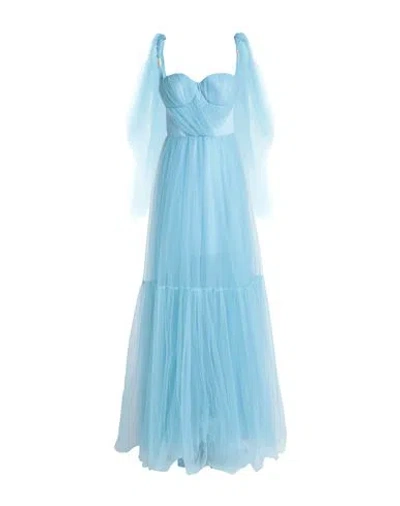 Elisabetta Franchi Woman Maxi Dress Pastel Blue Size 8 Polyester, Elastane, Polyamide, Polyurethane