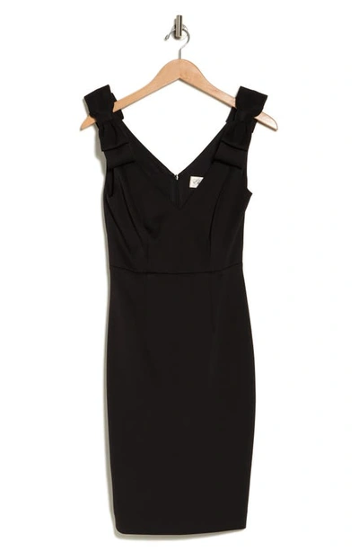 Eliza J Bow Shoulder Crepe Sheath Dress In Black