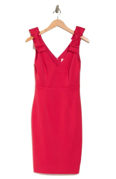 Eliza J Bow Shoulder Crepe Sheath Dress In Cherry