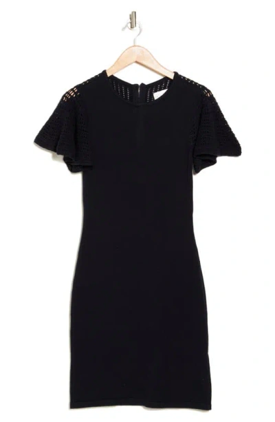 Eliza J Crochet Flutter Sleeve Shift Dress In Navy