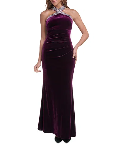 Eliza J Embellished Halter Gown In Purple