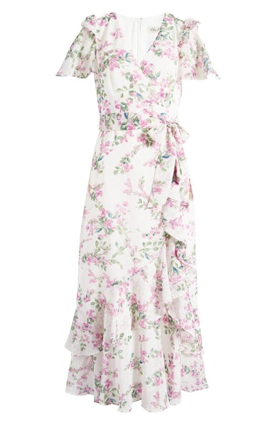 Eliza J Floral Wrap Front Dress In Lilac White