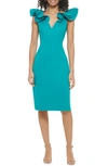 Eliza J Ruffle Shoulder Sleeveless Cocktail Dress In Jade