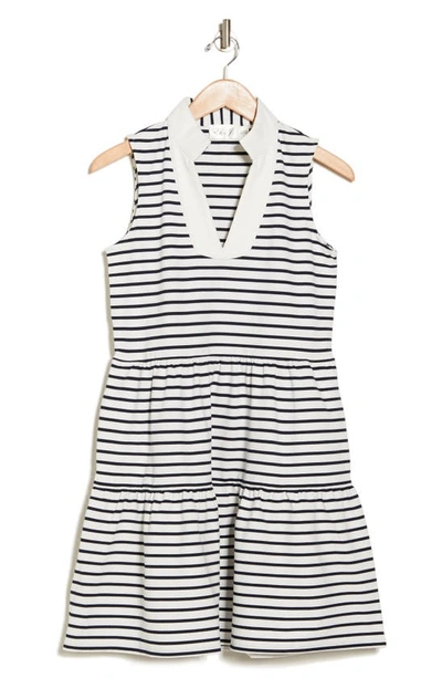 Eliza J Stripe Collared Dress In Ivory Navy