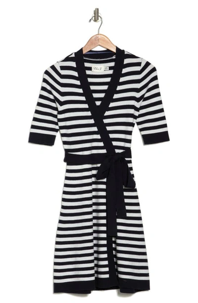 Eliza J Stripe Knit Wrap Dress In Blue