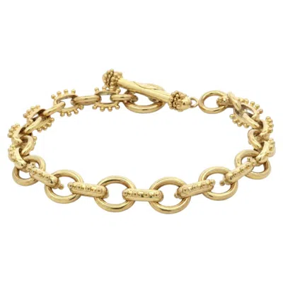 Pre-owned Elizabeth Locke 18k Gold Open Beaded & Polished Cable Link Toggle Clasp Bracelet In Multiple