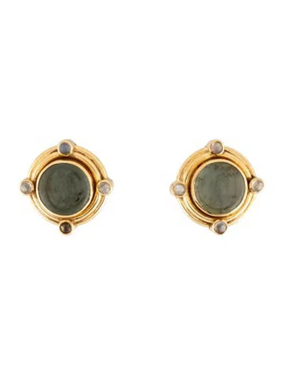 Pre-owned Elizabeth Locke 18k Mother Of Pearl, Glass & Labradorite Intaglio Earclip Earrings In Multicolor