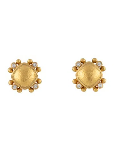 Pre-owned Elizabeth Locke 19k Diamond Horizontal Oval Dome Stud Earrings In Clear