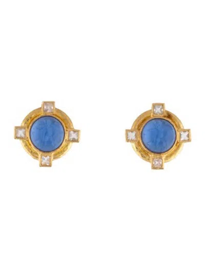 Pre-owned Elizabeth Locke 19k Moonstone Labradorite, Mother Of Pearl & Venetian Glass Intaglios Earrings In Multicolor