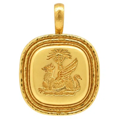 Pre-owned Elizabeth Locke 19k Yellow Gold Griffin & Palm Large Lively Button Pendant