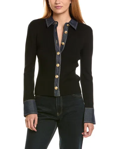 Ellen Tracy Button Rib Sweater In Black