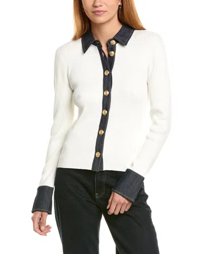 Ellen Tracy Button Rib Sweater In White
