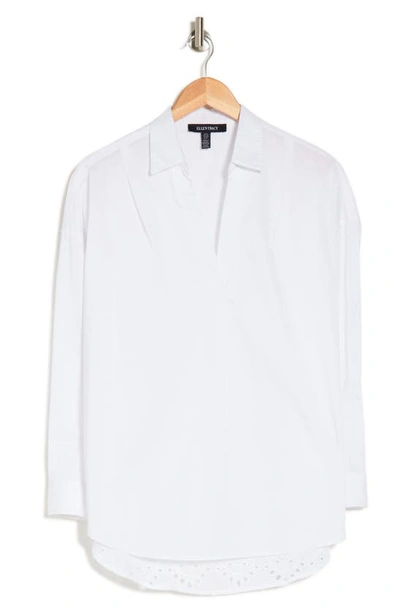 Ellen Tracy Eyelet Embroidered Top In White