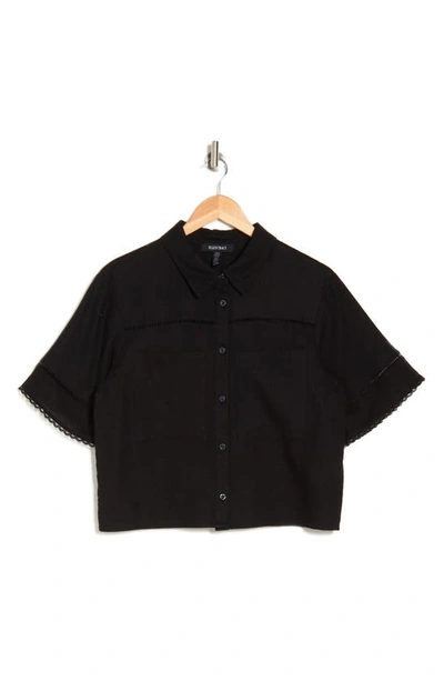 Ellen Tracy Linen Blend Button-up Camp Shirt In Black