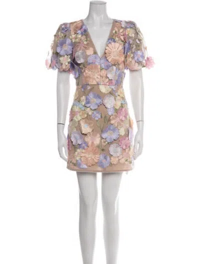 Pre-owned Elliatt Floral Print Mini Dress In Neutrals