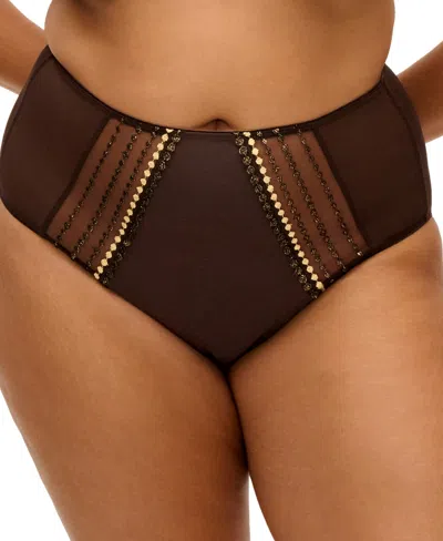 Elomi Plus Size Matilda High-waisted Embroidered Panty In Gold Rush