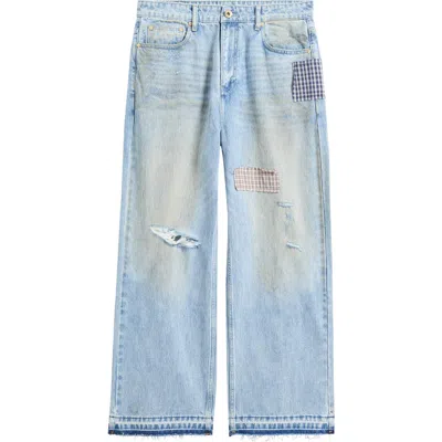 Elwood Patchwork Baggy Straight Leg Jeans In Light Indigo