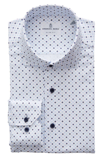 Emanuel Berg 4flex Slim Fit Floral Medallion Knit Button-up Shirt In Light Pastel Blue