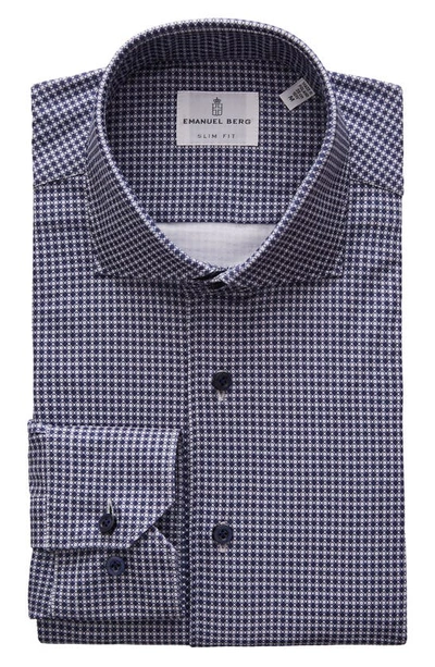 Emanuel Berg 4flex Slim Fit Neat Knit Button-up Shirt In Dark Blue