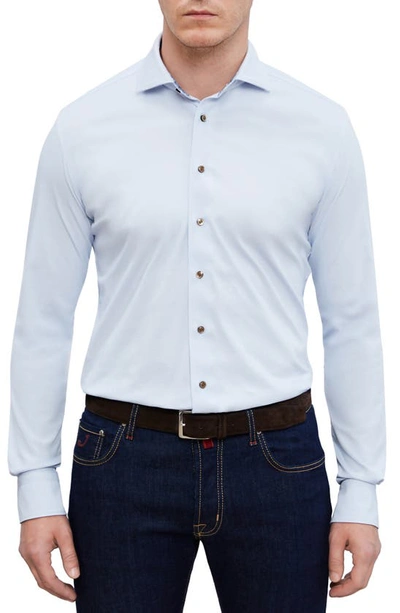 Emanuel Berg 4flex Slim Fit Solid Knit Button-up Shirt In Light Pastel Blue