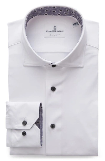 Emanuel Berg 4flex Slim Fit Solid Knit Button-up Shirt In White