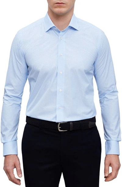 Emanuel Berg Check Cotton Poplin Button-up Shirt In Light Pastel Blue