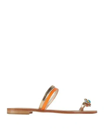 Emanuela Caruso Capri Woman Thong Sandal Orange Size 9 Leather