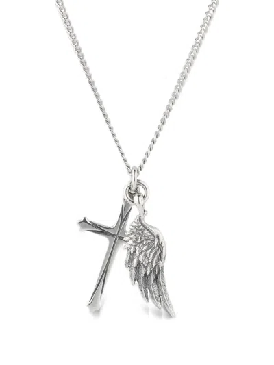 Emanuele Bicocchi Ala + Wing-pendant Cross Necklace In Silver