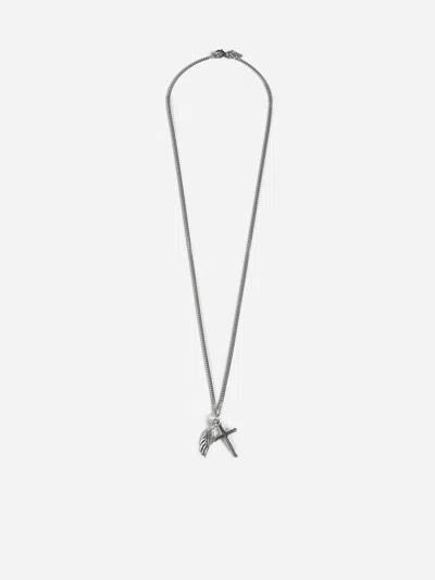 Emanuele Bicocchi Wing + Cross Pendant Necklace In Silver