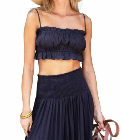 Emerson Fry Vacation Top In Midnight Linen In Blue