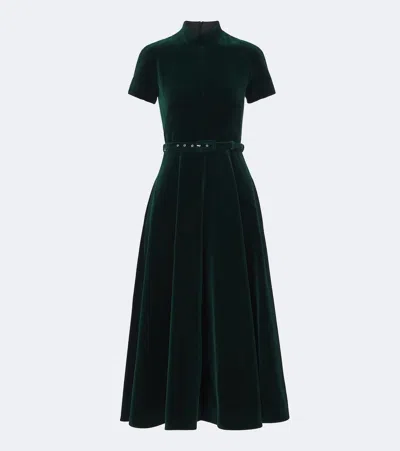 Emilia Wickstead Camilla Belted Cotton Velvet Midi Dress In Green