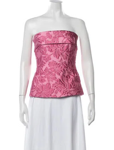 Pre-owned Emilia Wickstead Floral Print Strapless Top In White