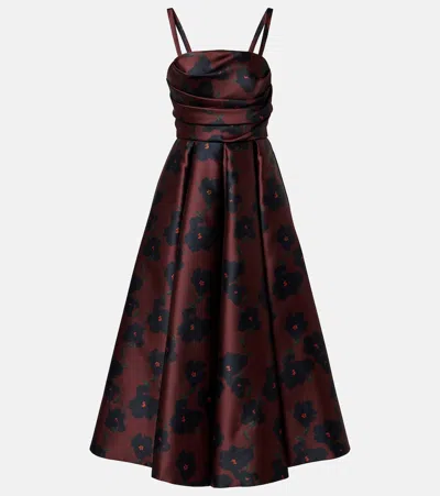 Emilia Wickstead Jannie Floral Draped Bustier Dress In Brown