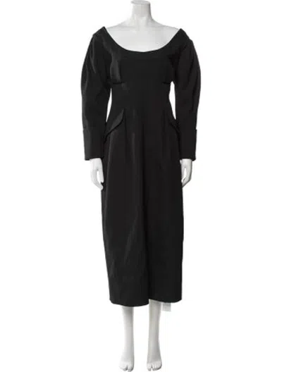 Pre-owned Emilia Wickstead Off-the-shoulder Midi Length Dress In Black