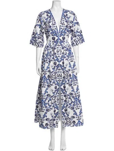 Pre-owned Emilia Wickstead Printed Long Dress In Blue/white