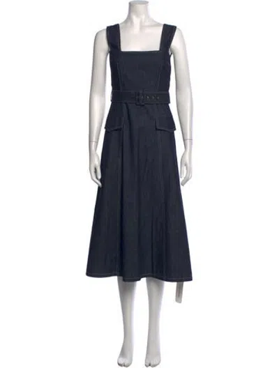 Pre-owned Emilia Wickstead Square Neckline Midi Length Dress In Blue