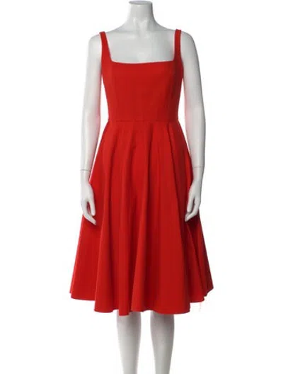Pre-owned Emilia Wickstead Square Neckline Midi Length Dress In Red
