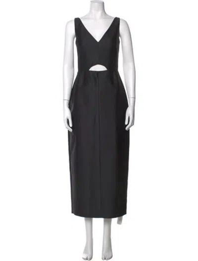 Pre-owned Emilia Wickstead V-neck Long Dress In Grey