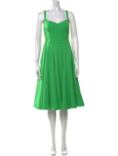 Pre-owned Emilia Wickstead V-neck Midi Length Dress In Green