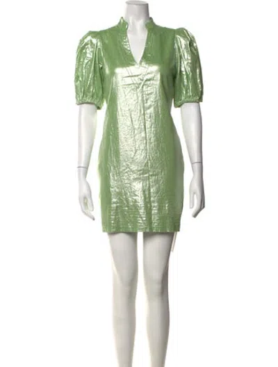Pre-owned Emily Mccarthy V-neck Mini Dress W/ Tags In Green