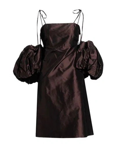 Emma & Gaia Woman Mini Dress Dark Brown Size 4 Silk