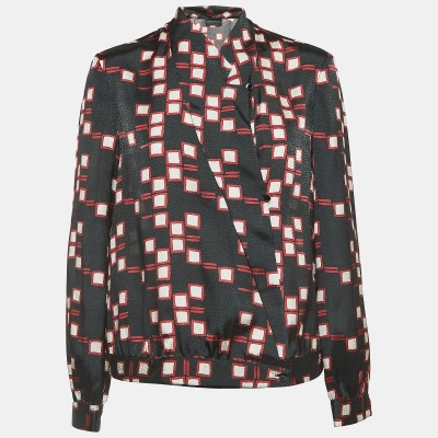 Pre-owned Emporio Armani Black Geometric Print Synthetic Long Sleeve Blouse M