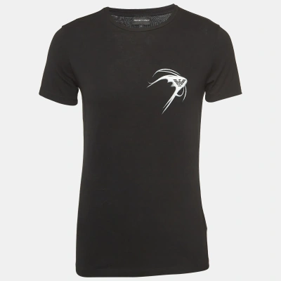 Pre-owned Emporio Armani Black Logo Print Cotton Crew Neck T-shirt S