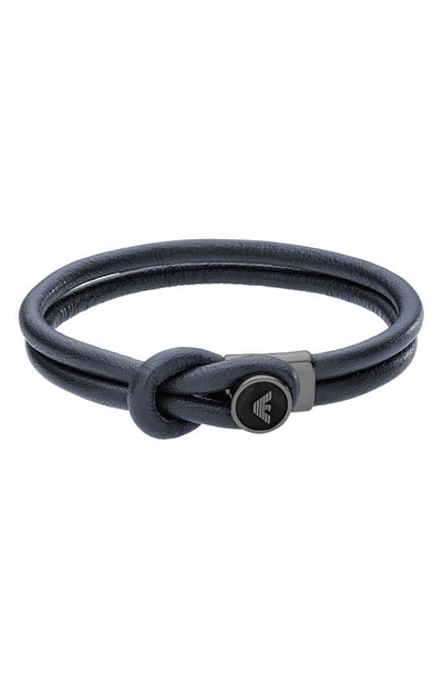Emporio Armani Blue Leather Hook-and-eye Bracelet In Grey