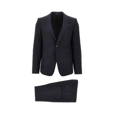 Emporio Armani Jacquard Wool And Silk David Line Suit In Blue