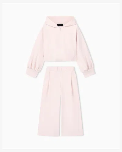 Emporio Armani Kids' Jersey Tracksuit With A Full Zip Hoodie And Wide-leg Pants In Pink