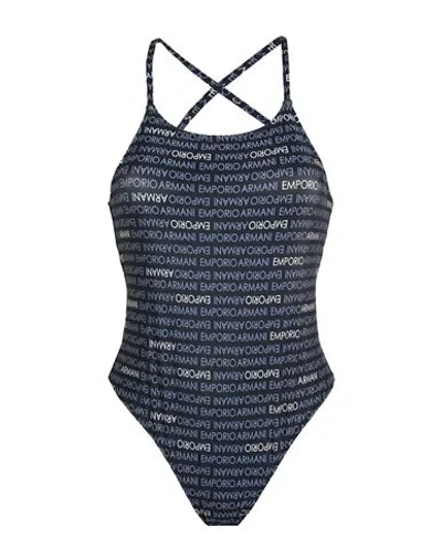 Emporio Armani Ladies Knit Swimsuit Woman One-piece Swimsuit Navy Blue Size L Polyamide, Elastane